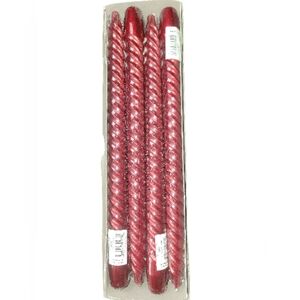 12 In Metallic Red Spiral Taper Candles X4